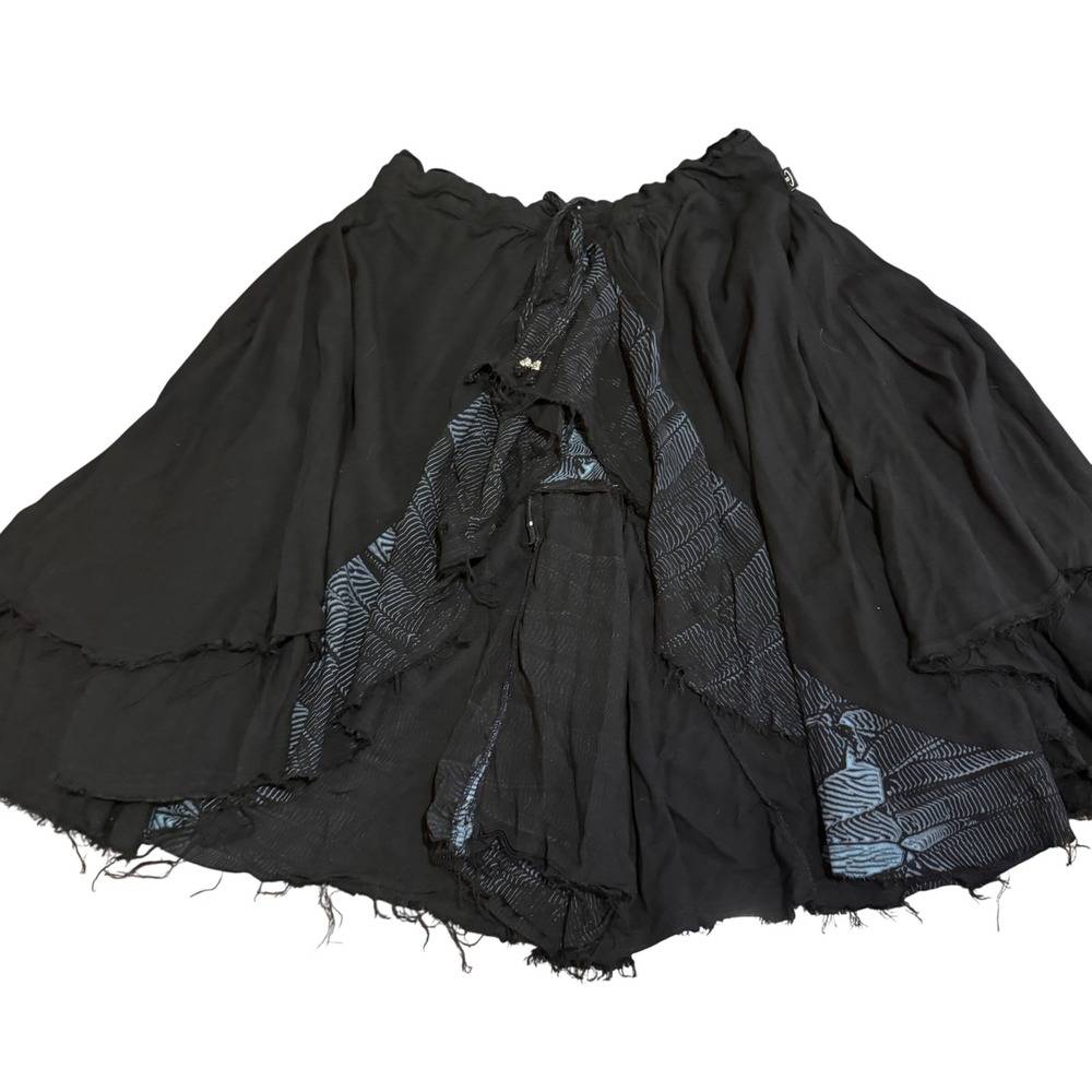 Psylo Black Tiered Mini Skirt Raw Hem Sides Whimsi Fairy Goth Dark Academia S/M